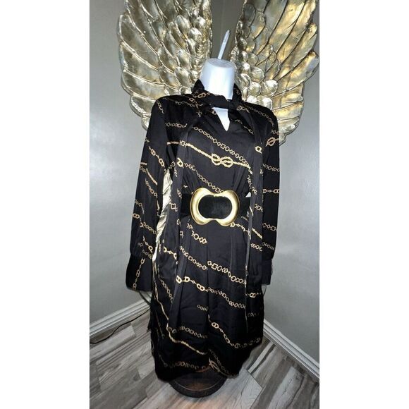 Ann Taylor Tunic Lined Mini Dress Black with Equestrian Chain, Size Medium - Picture 1 of 16